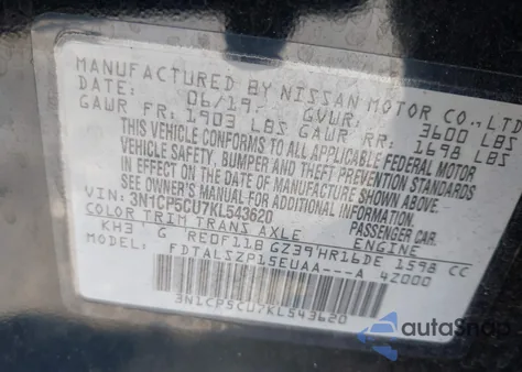 2019 Nissan Kicks Sv z USA, uszkodzony, nr VIN 3N1CP5CU7KL543620